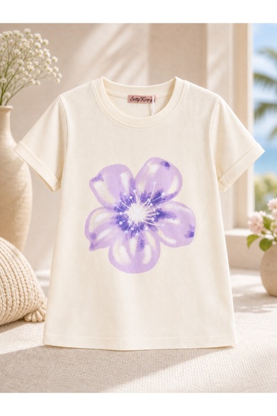 SETTY KOOP Girls Floral Print T-Shirt – Soft Cotton-Like Fit, Everyday Comfor...
