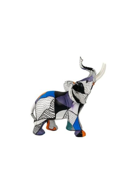 OEM Figurină decorativă elefant, Model cu design abstract, cu trompa ridicată...