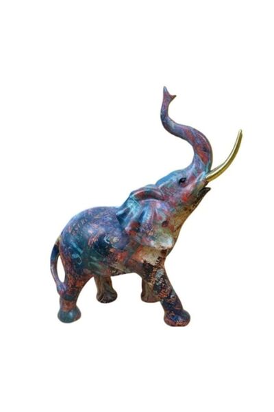 OEM Figurină decorativă elefant, model pictat în ulei, cu trompa ridicată, de...