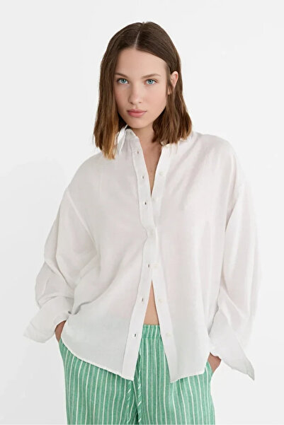 CloudyMood Women's Linen Blend White Shirt