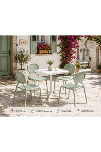 Derya Home Tilia Haz Nil Yeşili Sandalye & Süt Beyazı Masa Bahçe Takımı – 4 K...
