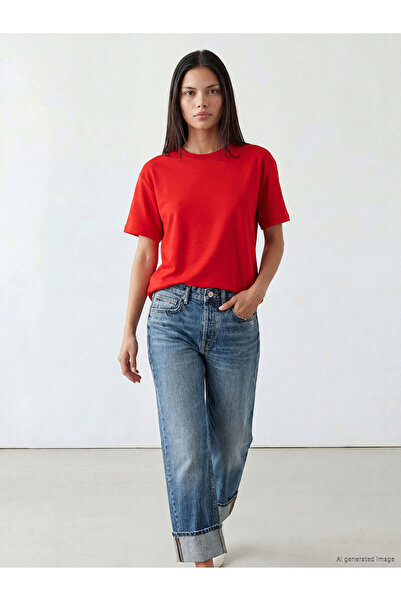 LC Waikiki Ozmarka New Season Crew Neck Oversize Women's Ribbed T-Shirt