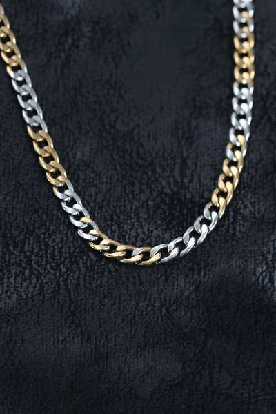 shopwave 316L Steel Silver and Gold Color Curb Men's Necklace