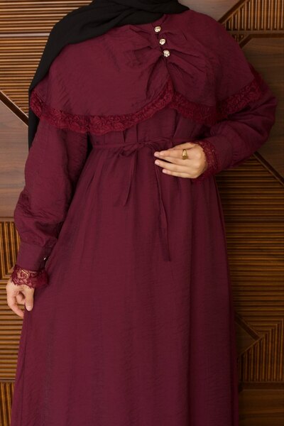 MVK MAVEKA COLLECTİON Lace Detailed Cape Lined Modal Tulle Dress