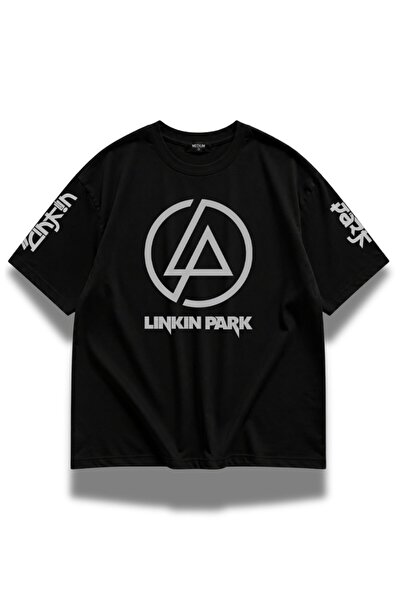 Fuddy Moda Unisex Linkin Park Sleeve Printed Crew Neck T-Shirt, Oversized Roc...