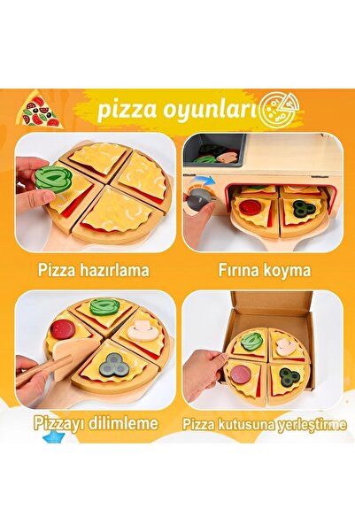 Limon Dekor Ahşap Çocuk Mutfak Seti Oyuncak Pizza Fırını - 50 Parça Eğitici Montessori Evcilik Oyunu