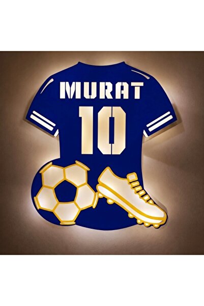 Runc Design Kişiye Özel LED Işıklı Futbolcu Forma Duvar Dekoru – İsimli Ahşap...
