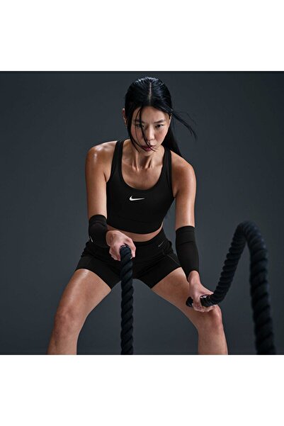 Nike Swoosh Pocket Medium Support Siyah Kadın Antrenman Sporcu Sütyeni
