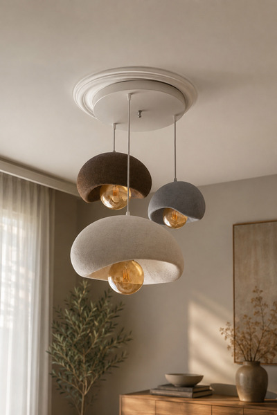 Limon 3D Desing 3 Lü Sarkıt Avize Rustik 20-30-40 E27 Modern Avize Bohem Beto...