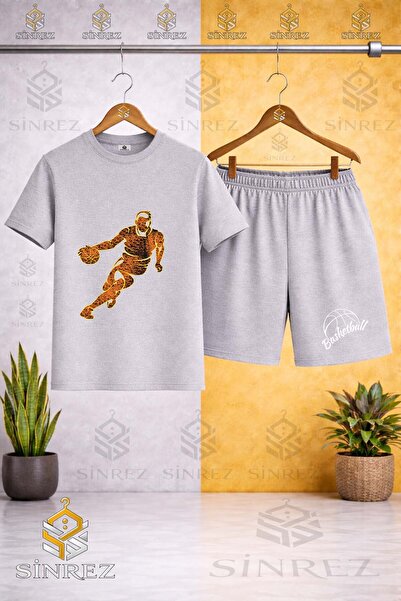 SİNREZ Crew Neck Basketball Player Flame Printed T-Shirt - Shorts Set