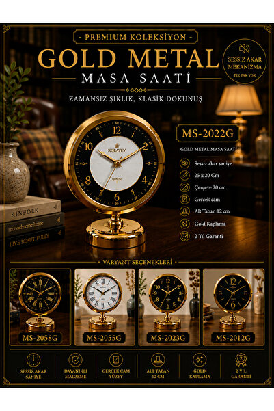 KOLAYEV Gold Metal Masa Saati Dekoratif Sessiz Akar Modern Vintage Ofis Salon...