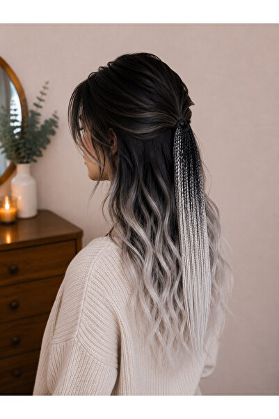 YASEMİN KAPLAN Black and White Ombre Braided Hair Clip – Modern Boho Hair Acc...