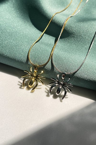 Berilya Aksesuar Steel Necklace with Spider Figure
