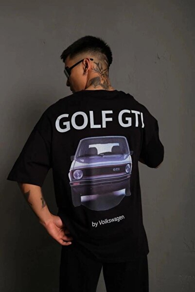 Mariposa Secret تي شيرت رجالي كبير الحجم Golf GTI Retro Car مطبوع - أسود