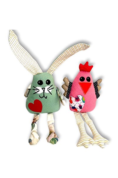 Lucille Craftshop Set of 2 Handmade Textile Toys – Green Rabbit and Pink Hen