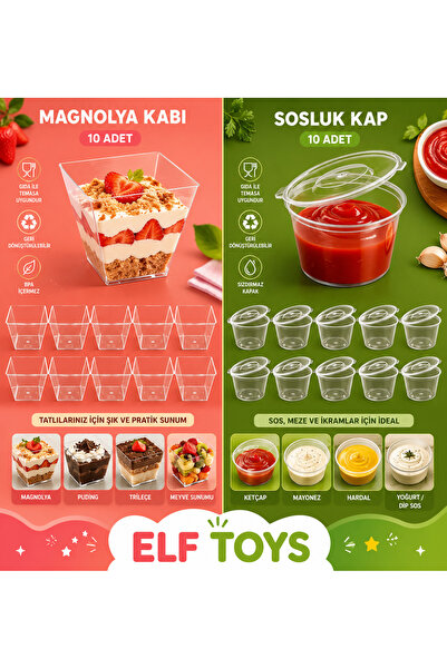 ELF TOYS magnolya tatlı kabı 200cc , sosluk kemik suyu kabı 120 ML (10 ar ade...