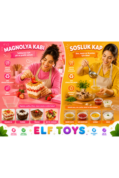 ELF TOYS magnolya tatlı kabı 200cc , sosluk kemik suyu kabı 120 ML (10 ar ade...