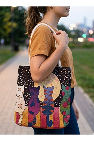 Zehra ana Starry Sky and Cats Tapestry Bag