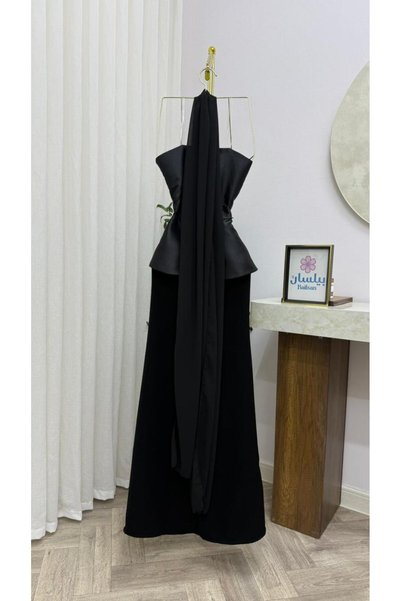 Bailsan Long Black Dress Mikado