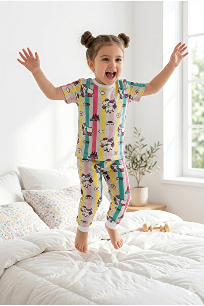Baby Kız Çocuk Kısa Kol 2'li Pijama Takımı %100 Pamuk Animal Desenli