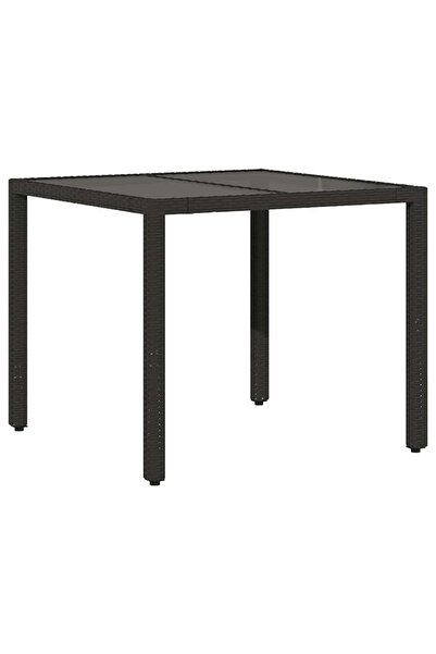 vidaxl Garden table with glass top, black, 90x90x75 cm, polyrattan