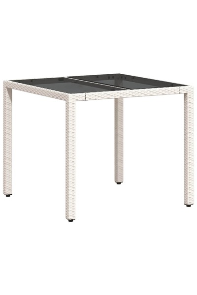 vidaxl Garden table with glass top, white, 90x90x75 cm, polyrattan