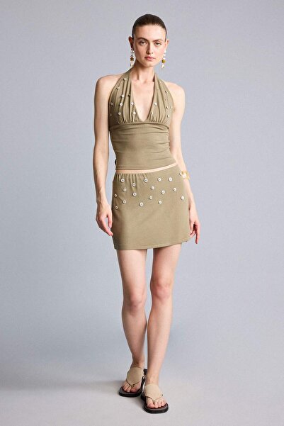 DeFacto A-Line Regular Waist Khaki Mini Skirt H6307Ax26Sm