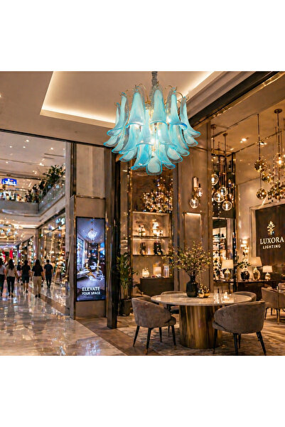 Alessandro DESIGN Candelabru Cristal MURANO Magno 7xE14, D60 cm, Albastru, In...