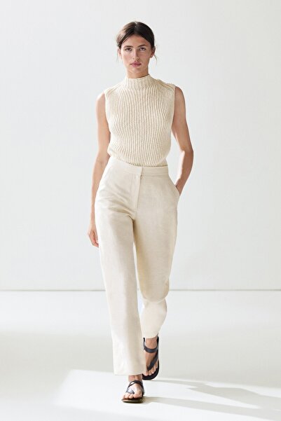 Massimo Dutti Keten karışımlı dökümlü balloon pantolon