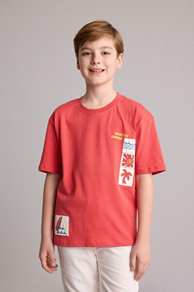 DeFacto Oversize Crew Neck Safari T-shirt με στάμπα και κοντό μανίκι για αγόρ...
