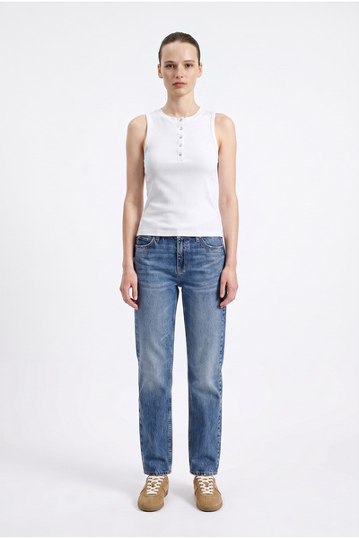 Sementa Ribbed Thick Strap Tank Top - Ecru