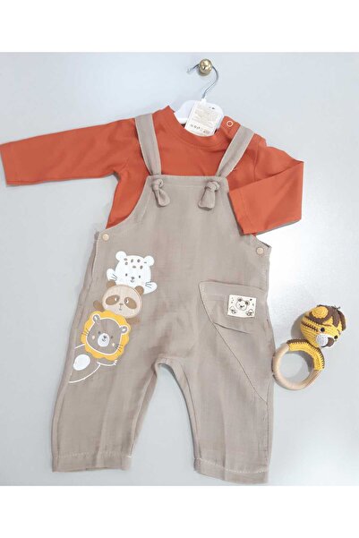 Sönmez Baby SEVİMLİ HAYVANLAR MÜSLİN SALOPET TULUM VE BLUZ İKİLİ MEVSİMLİK BE...