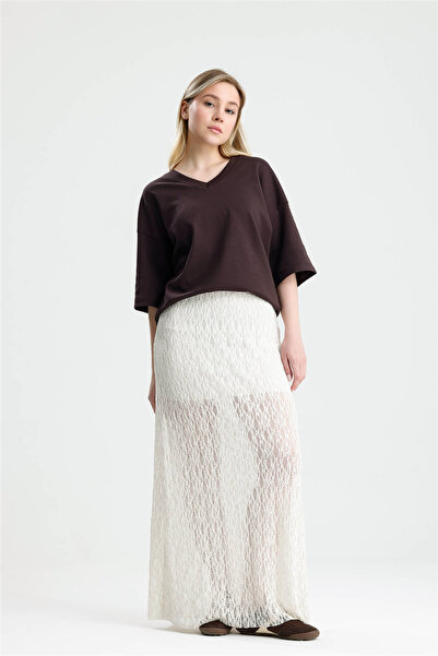 ROSE ARYA Ecru Long Lace Skirt
