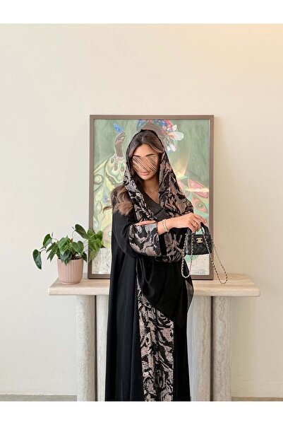 AYA mwt5029 قماش كريب اسود مع شيفون لمعه قصة كلوش