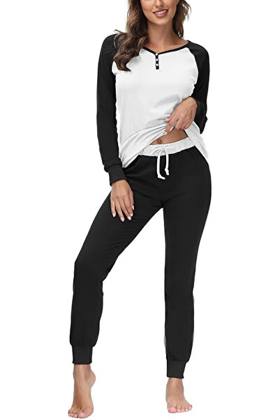 OEM Lightweight sleep pajamas for women, soft material, 2 pieces, black/white L