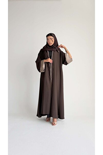 AYA mwt1101 عباية بني بتدخيله ساتان بالاكمام