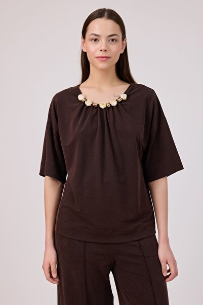 FEVER Boncuk detaylı tencel örme bluz