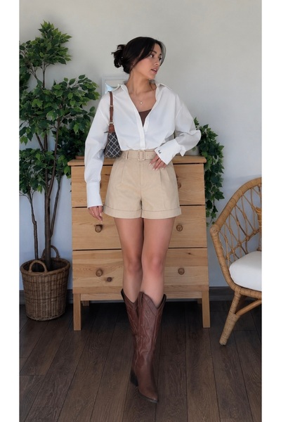 Velmora Leather Kadın Hakiki Deri Şort