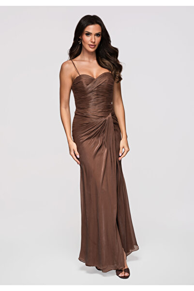 Larica Women Elegant maxi dress with sweetheart neckline LA-OM-DLR354 Brown