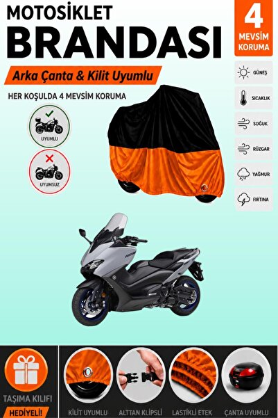 Cemku Double Black Top - Orange Bottom, Rear Bag Compatible Yamaha Tmax 560 M...