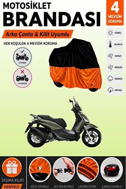 Cemku Double Black Top - Orange Bottom, Rear Bag Compatible with Piaggio Beve...
