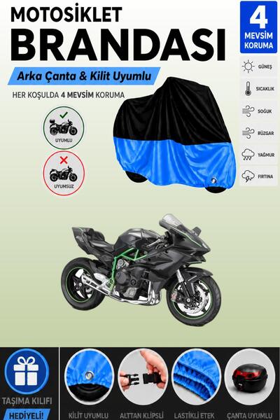 Cemku Double Black Top - Blue Bottom, Rear Bag Compatible Kawasaki Ninja H2 M...