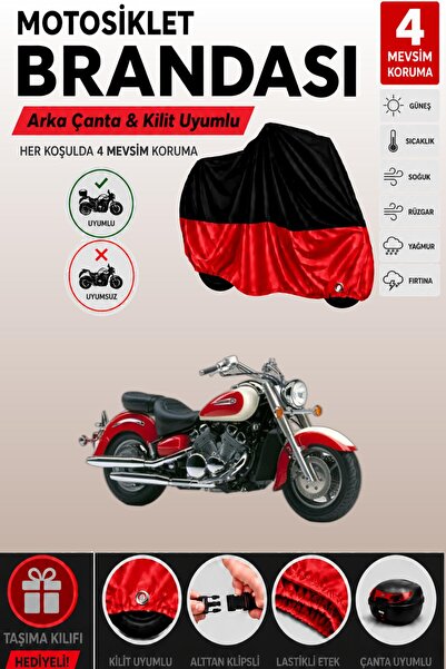 Cemku Double Black Top - Red Bottom, Rear Bag Compatible Yamaha Royal Star Xv...