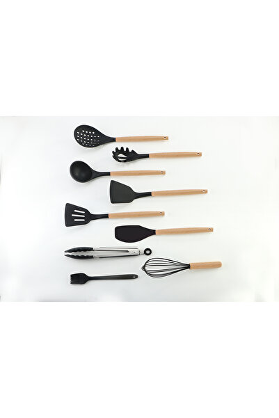 goldmann Silicone kitchen utensil set, 10 pieces, wooden handle, stand includ...