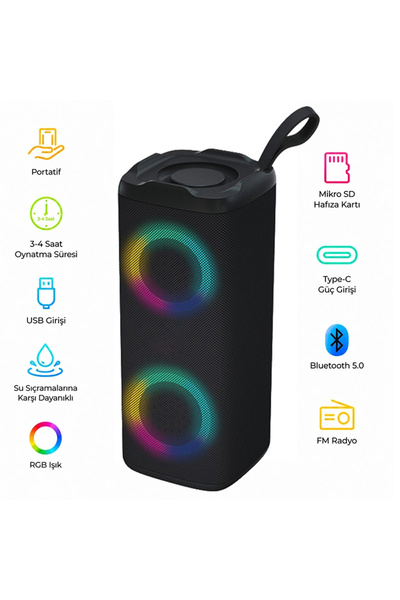 Yenimiyeni Extra Bass Rgb Led Işıklı Fm Radyolu Kablosuz Bluetooth Hoparlör D...