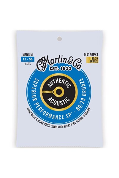 Martin Strings MA150PK3 3-Pack Authentic Acoustic Guitar SP 80/20 Bronze Medi...