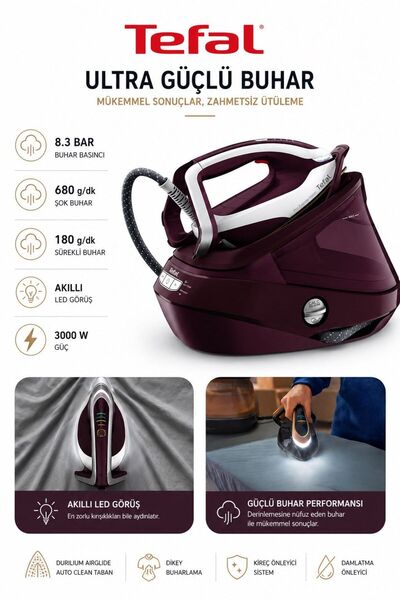 TEFAL Durilium Autoclean Tabanlı Buhar Kazanlı Ütü 3000 W 8.3 Bar 680 gr Şok ...