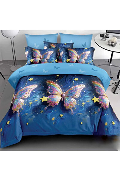 Pucioasa Finet 6-piece bed linen, multicolored butterfly and star print on a ...