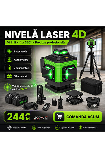 OEM LASER LEVEL 16 LINES - 4D, 2 BATTERIES AND 10 ACCESSORIES (RO-V06)