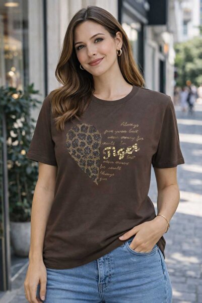 LOVE YUVARLAK YAKA TAŞLI T-SHIRT